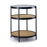Neely 20" End Table - Black and Woven Rattan