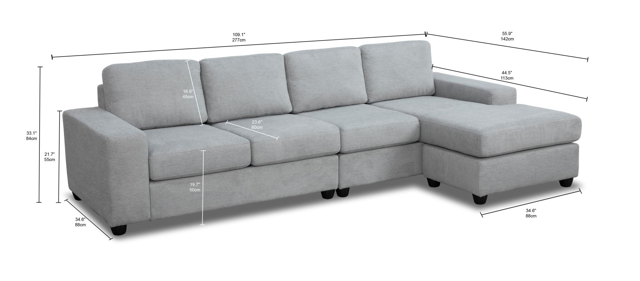 Neptune 2-Piece Sectional with Reversible Chaise - Grey