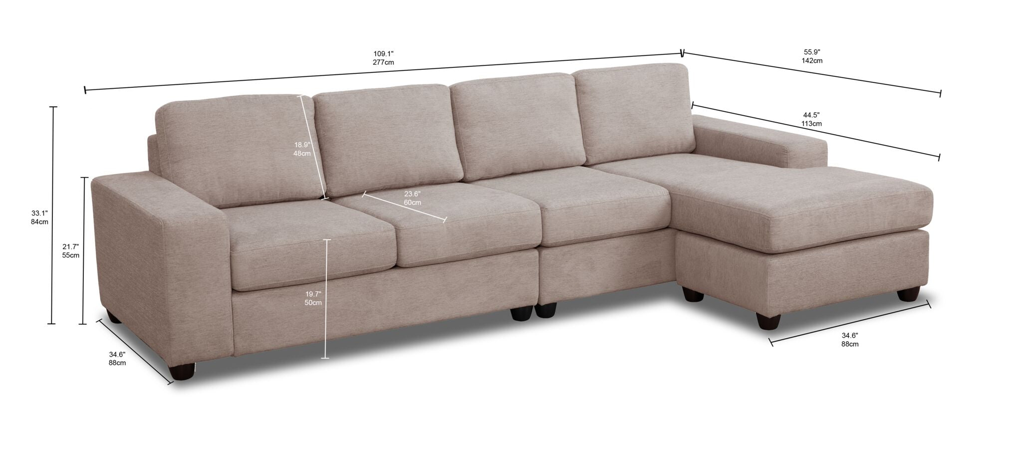 Neptune 2-Piece Sectional with Reversible Chaise - Beige