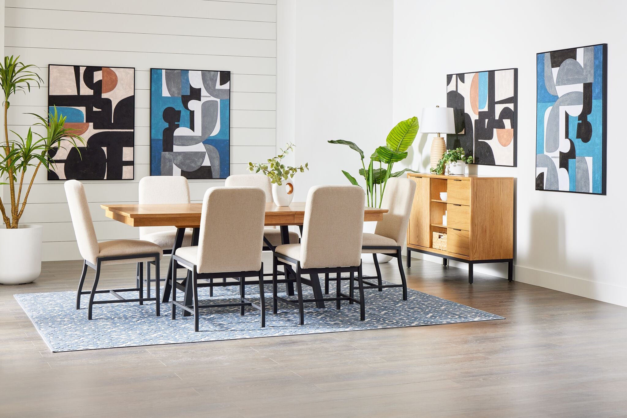 Feeling Connected - Newport 7-Piece Extendable Dining Set - Oak and Black