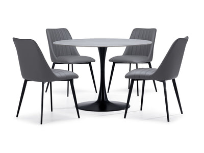 Nyla 5-Piece Sintered Stone Round Dining Set - White, Black, Grey