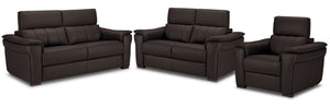 Orlando-Ray Leather Sofa, Loveseat and Chair Set - Chocolate