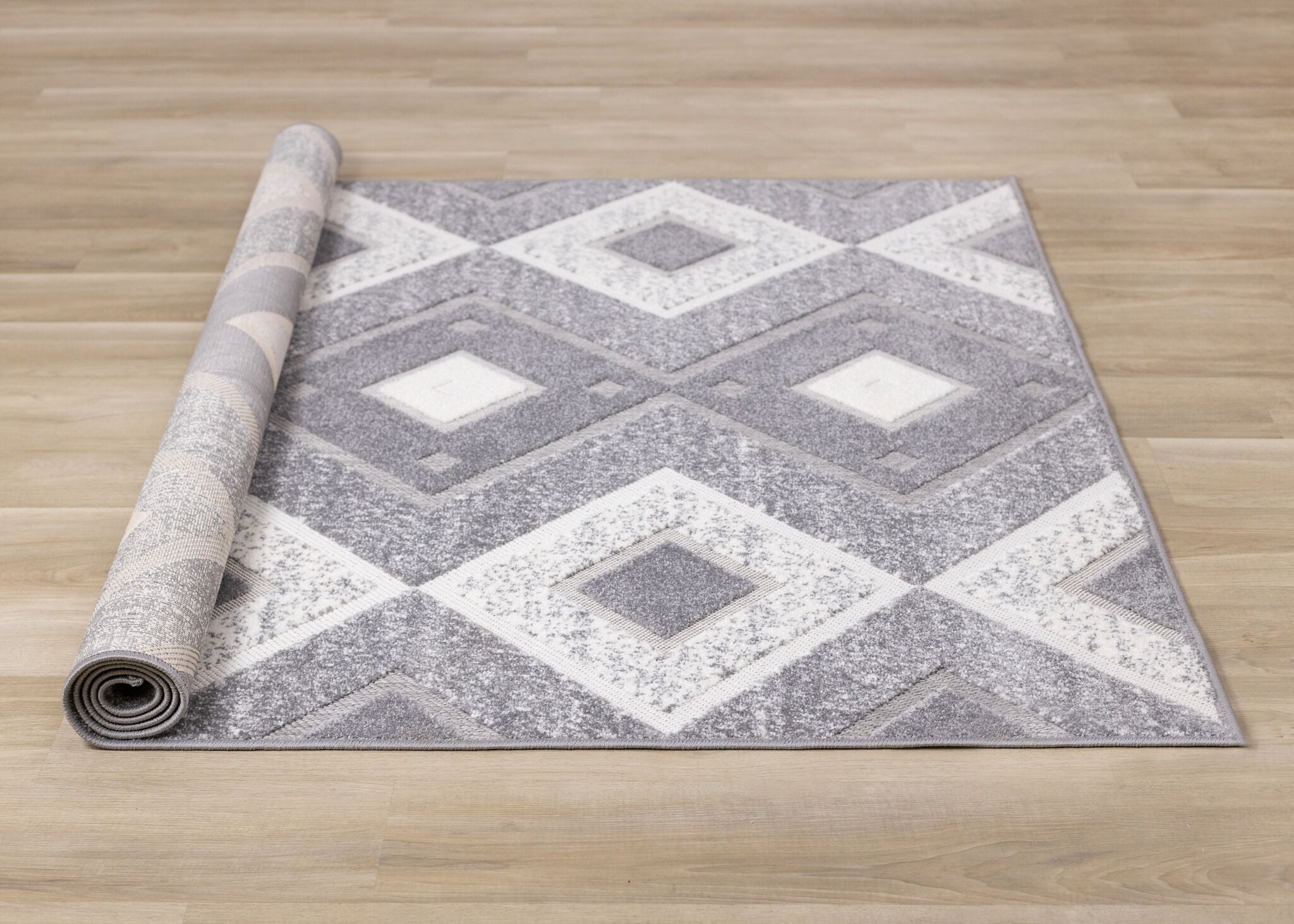 Diamond Mist 6'7" x 9'6" Diamond Pattern Area Rug - Grey, White