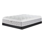 Kingsdown Quinlan Plush Euro Top full mattress and black low-profile boxspring set, shown at an angle