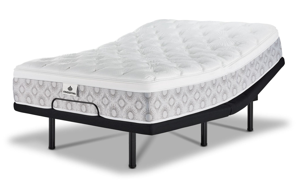 Kingsdown Quinlan Plush Euro Top queen mattress on an L2 Pro adjustable base with head and foot raised