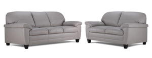 Raphael Leather Sofa and Loveseat Set - Cloud Grey