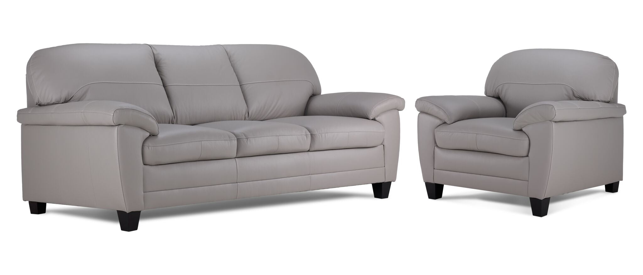 Raphael Leather Sofa and Chair Set - Cloud Grey