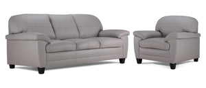 Raphael Leather Sofa and Chair Set - Cloud Grey
