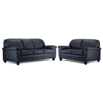 Raphael Leather Sofa and Loveseat Set - Navy