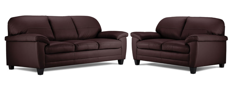 Raphael Leather Sofa and Loveseat Set - Mocha | Leon's
