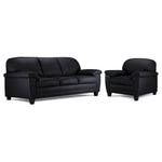 Raphael Leather Sofa and Chair Set- Raven