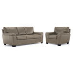 Reynolds Leather Sofa and Chair Set - Grey