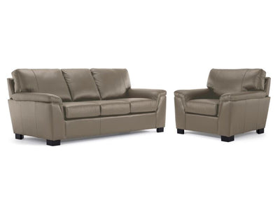 Reynolds Leather Sofa and Chair Set - Grey