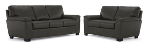 Reynolds Leather Sofa and Loveseat Set - Dark Grey