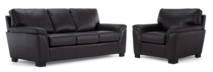 Reynolds Leather Sofa and Chair Set - Coffee