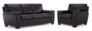 Reynolds Leather Sofa and Chair Set - Coffee