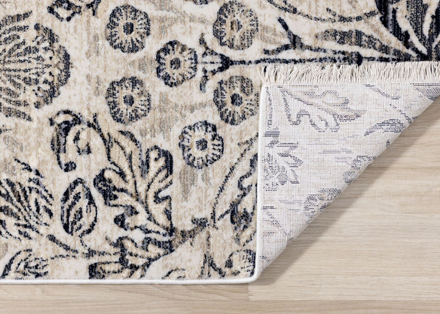 Midnight Garden 5'3" x 7'10" Ornate Leaf Pattern Area Rug - Cream