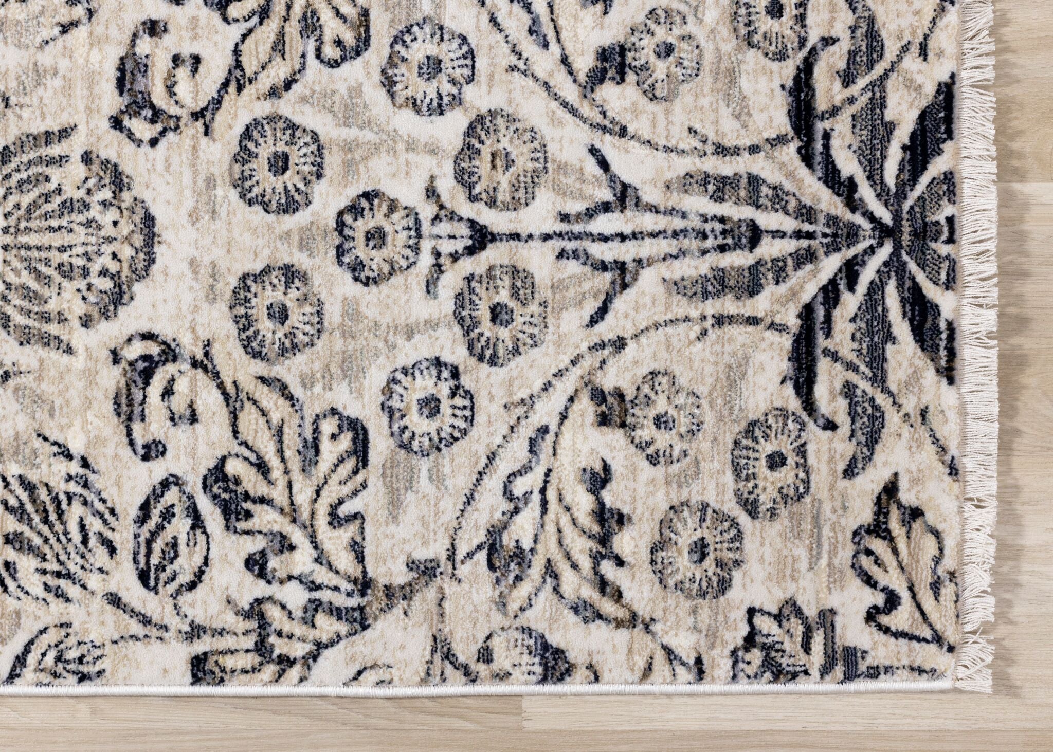 Midnight Garden 5'3" x 7'10" Ornate Leaf Pattern Area Rug - Cream