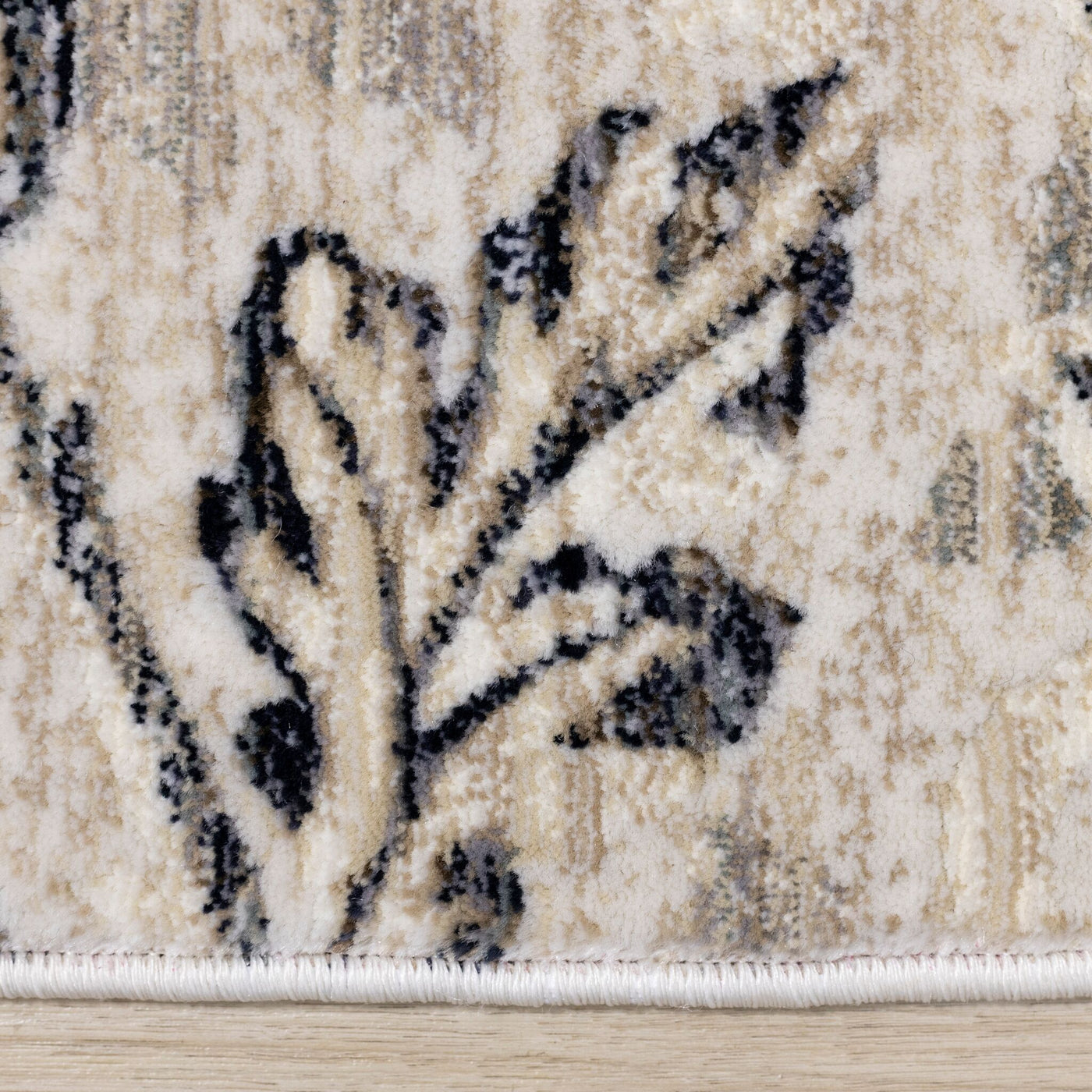Midnight Garden 5'3" x 7'10" Ornate Leaf Pattern Area Rug - Cream