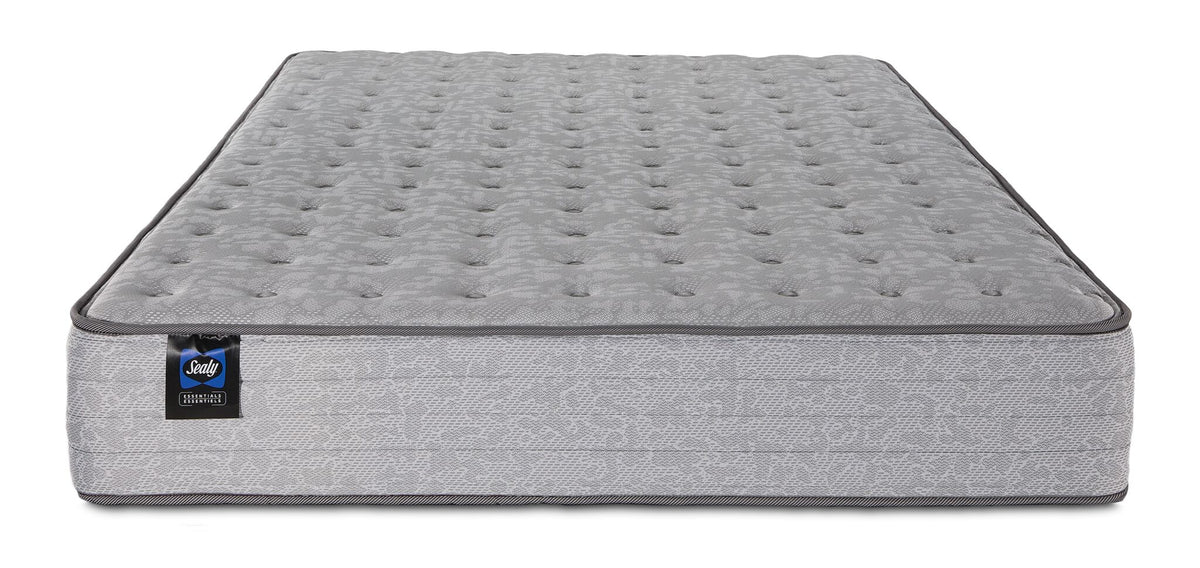 Sealy Burchelle Extra Firm Tight Top Twin XL mattress with tufted grey surface and Sealy branding, front view