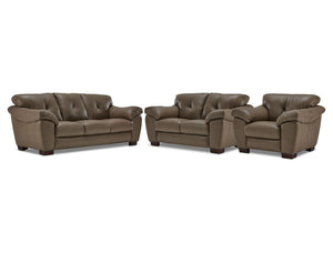 Sloan II Leather Sofa, Loveseat and Chair Set - Chocolate