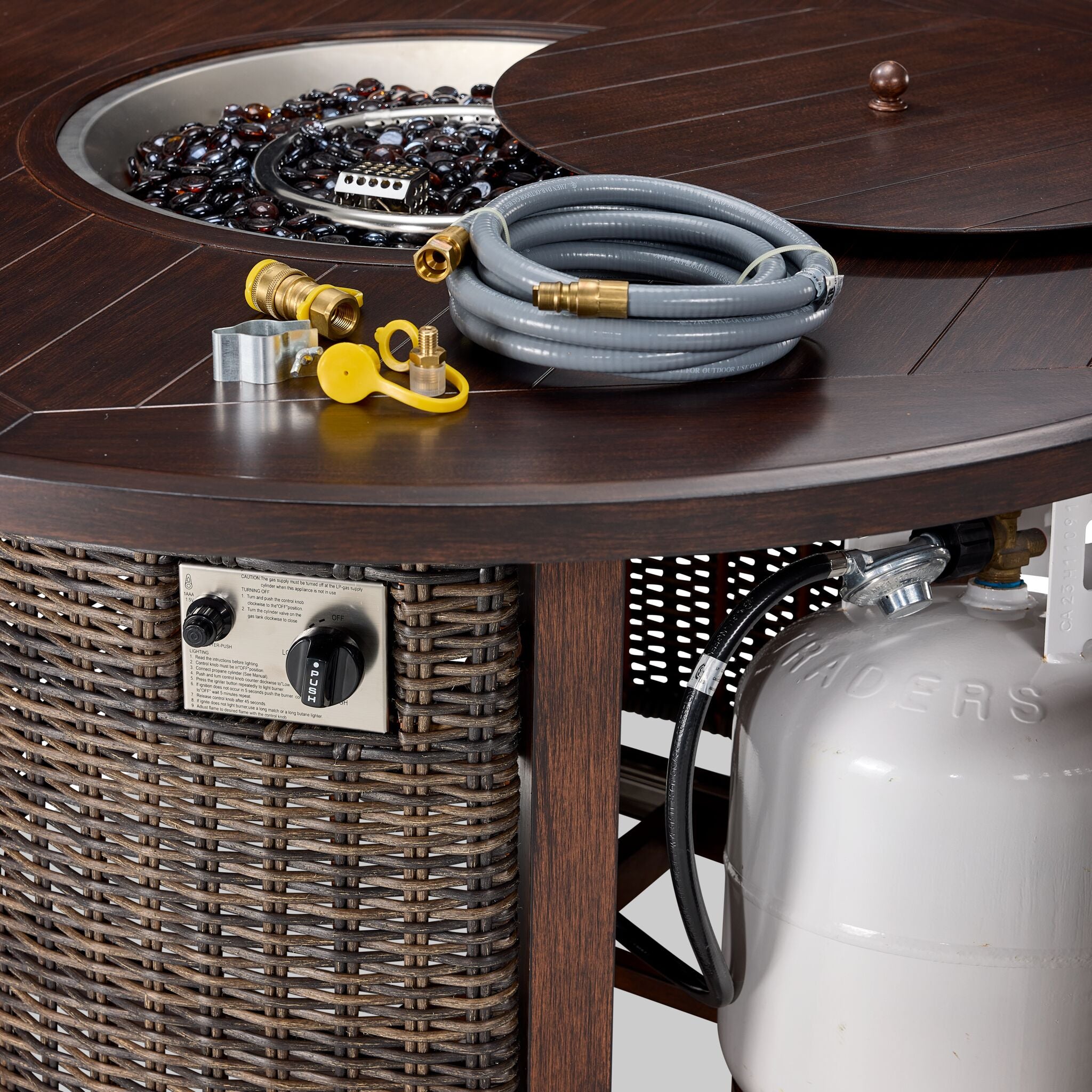 Solstice 2-Piece Outdoor Round Fire Table - Antique Brown