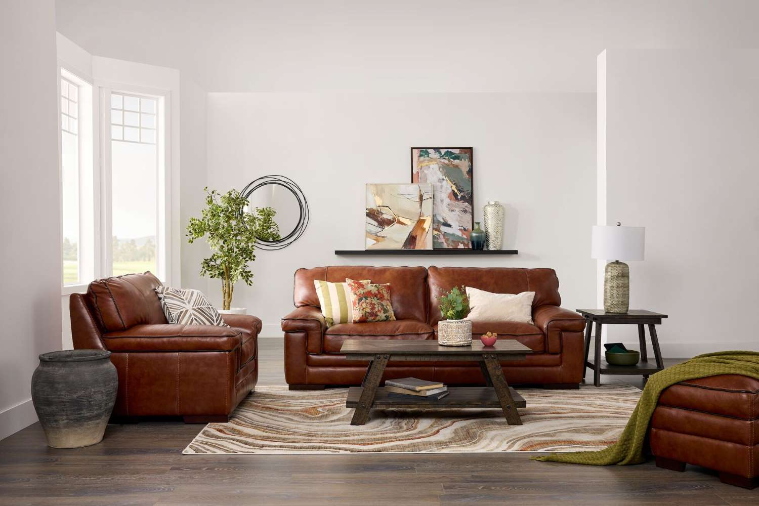 Stampede Leather Sofa, Loveseat and Chair Set - Chestnut