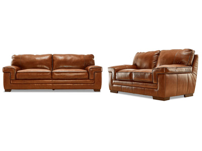 Stampede Leather Sofa and Loveseat Set - Chestnut