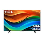 Front view of TCL 43-inch QLED 4K Smart TV displaying vibrant abstract background