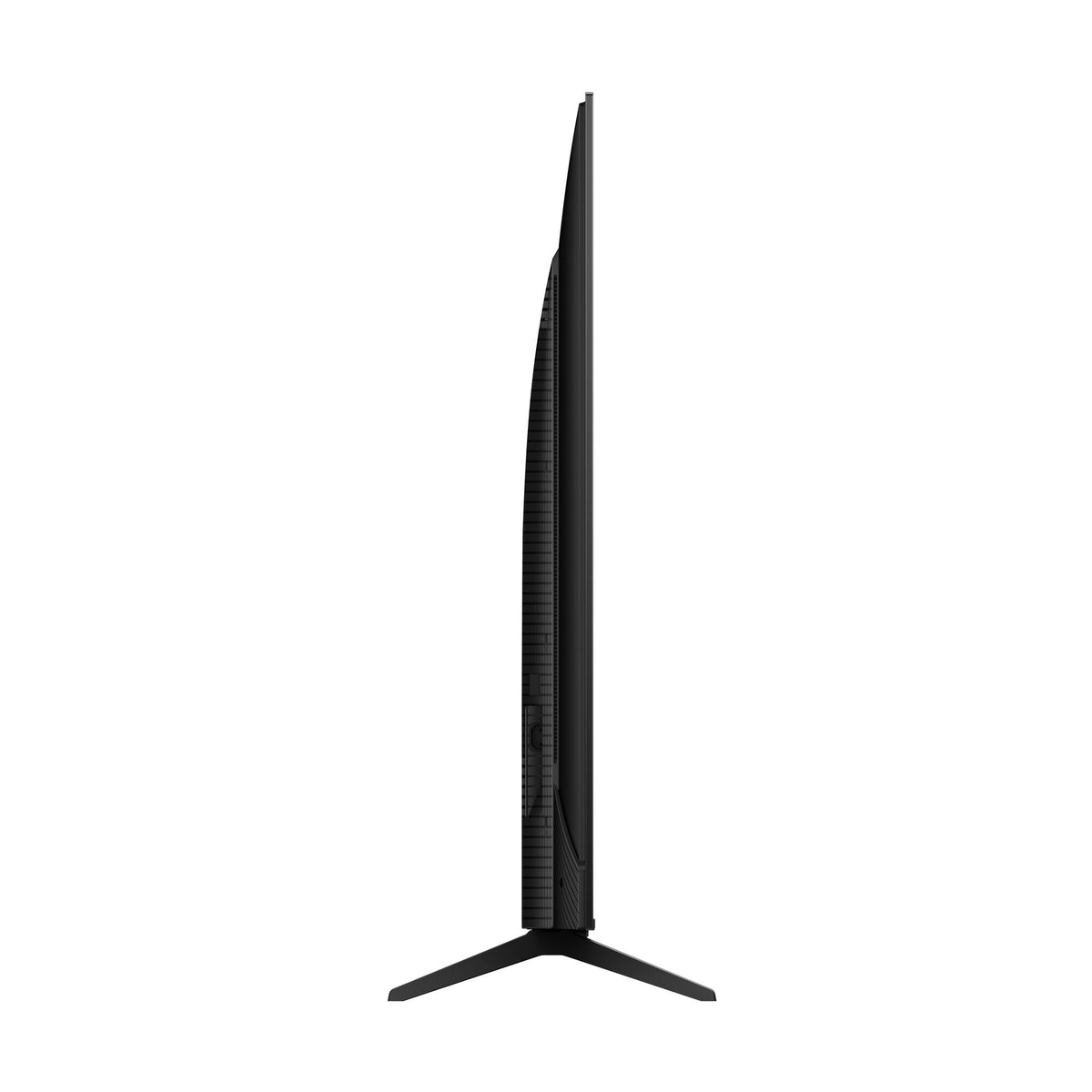 Side profile of the TCL 75-inch M8L Series 4K UHD HDR Mini-LED Smart TV with Google TV showing its slim panel and support foot