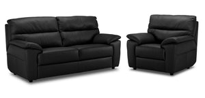 Toscana Leather Sofa and Chair Set - Black