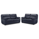 Toscana Leather Sofa and Loveseat Set - Navy Blue