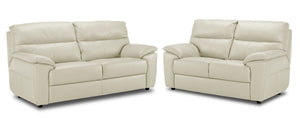 Toscana Leather Sofa and Loveseat Set - White