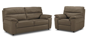 Toscana Leather Sofa and Chair Set - Taupe