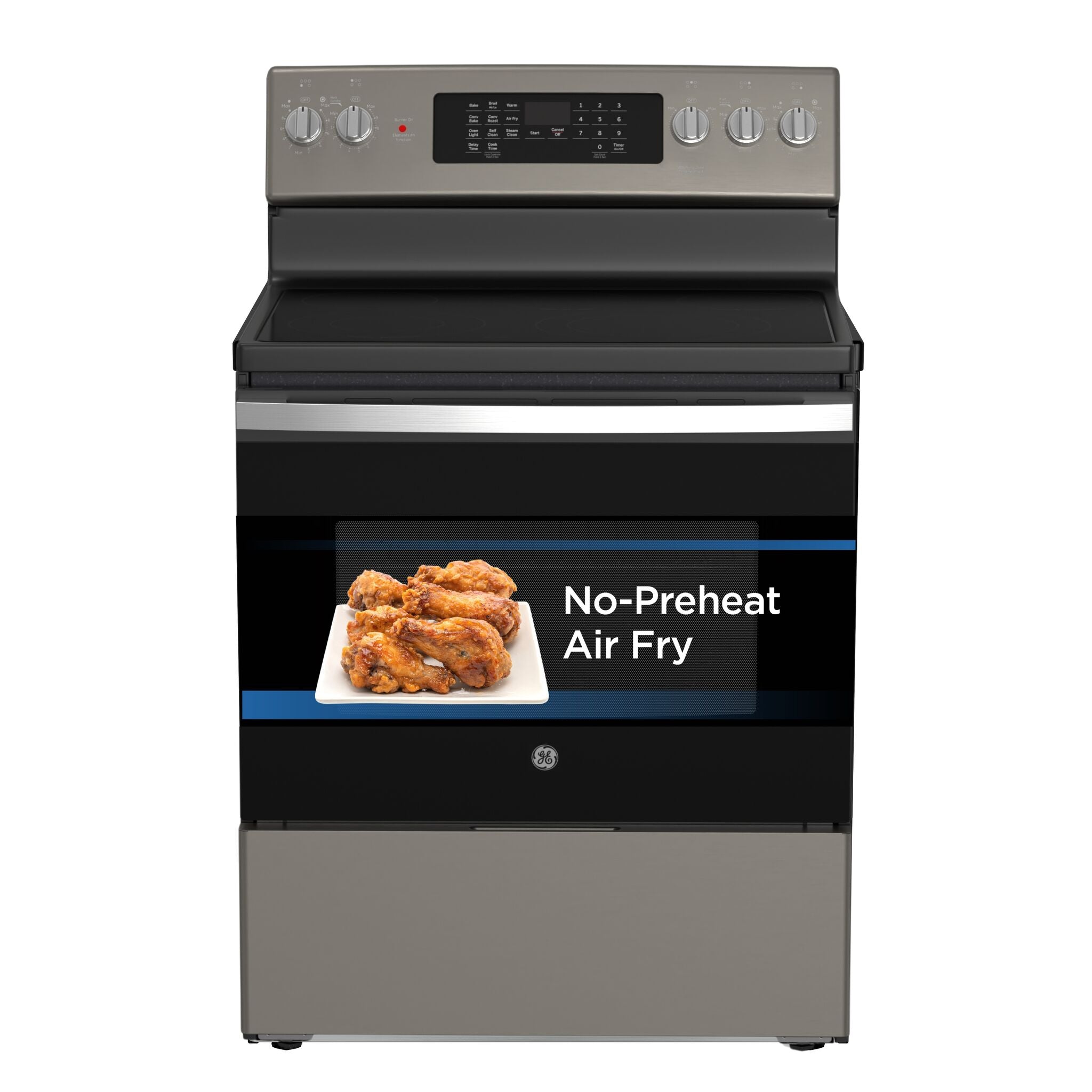 GE Slate Freestanding Electric Convection Range with No-Preheat Air Fry (5.0 Cu. Ft.) - JCB840ETES--