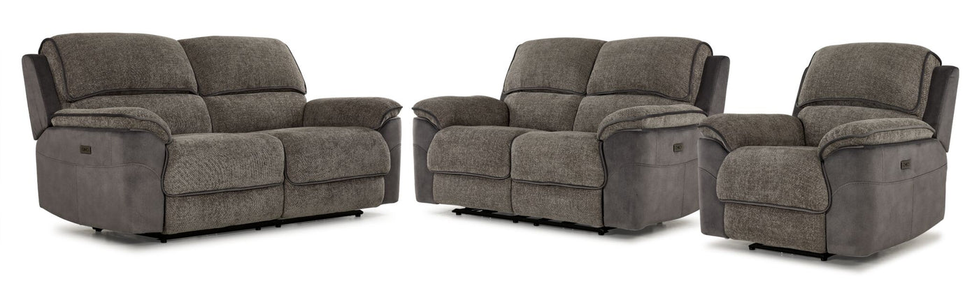 Vandelay Power Reclining Sofa, Loveseat and Chair Set - Grey