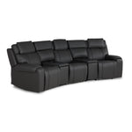 Velocity 5-Piece Leather Power Reclining Home Theatre Seating - Dark Grey with three seats and two wedge consoles