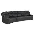 Velocity 6-Piece Leather Power Reclining Home Theatre Seating - Dark Grey with four seats and two wedge consoles