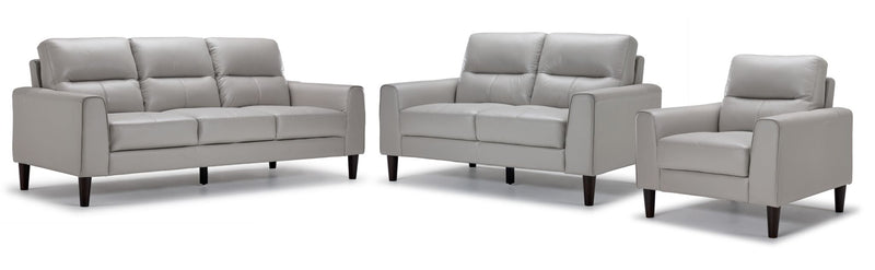 Verissimo Leather Sofa, Loveseat and Chair Set - Silver | Leon's