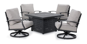 West Lake 5-Piece Outdoor Swivel Chair Chat Set with Fire Pit - Grey