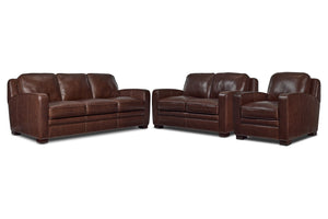 Wilmington Leather Sofa, Loveseat and Chair Set - Dark Brown