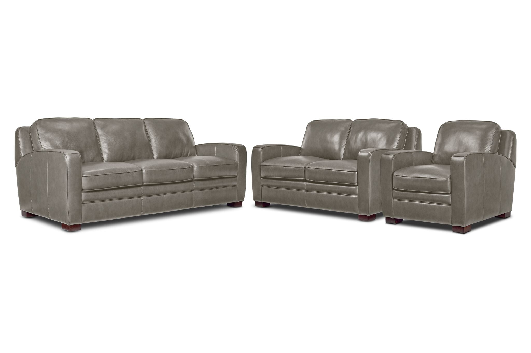 Wilmington Leather Sofa, Loveseat and Chair Set - Light Grey