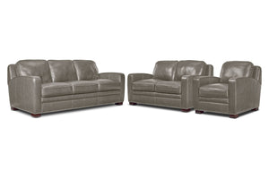 Wilmington Leather Sofa, Loveseat and Chair Set - Light Grey