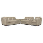 Wilmington Leather Sofa, Loveseat and Chair Set - Ivory