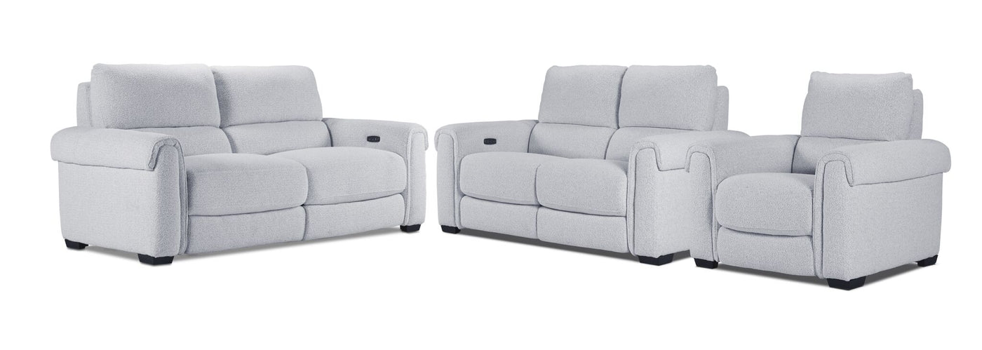 Zoey Power Reclining Sofa, Loveseat and Recliner Set - Snow