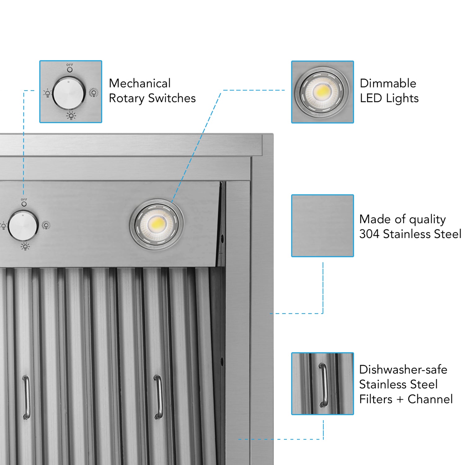 VICTORY Stainless Steel 42-Inch 900 CFM Insert Range Hood - Star-42