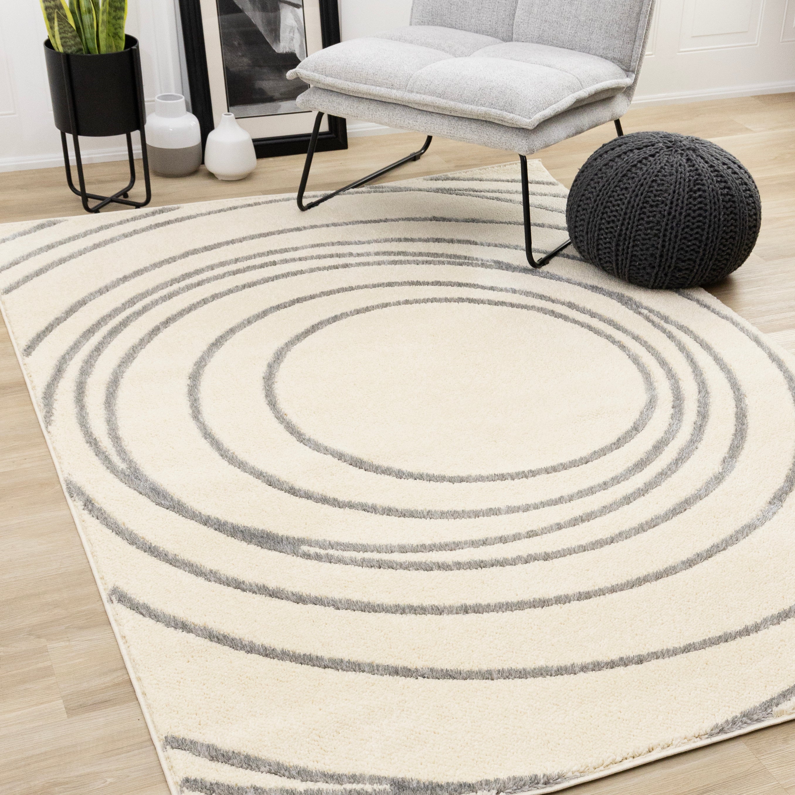 Sully 6'7" x 9'6" Circle Swirl Area Rug - Cream
