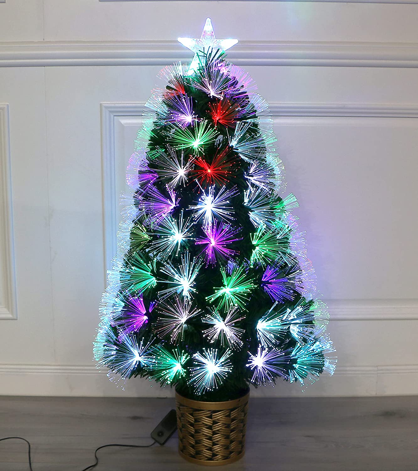 Elowen 3ft 7 Colour LED Fibre Optic Pre-Lit Christmas Tree - Multi-coloured