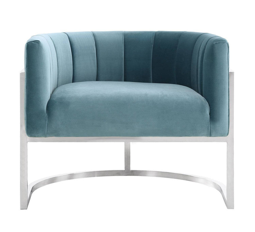 Indus Velvet Accent Chair - Sea Blue/Silver