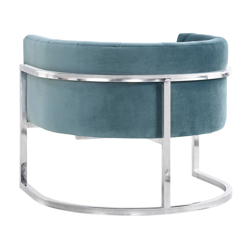 Indus Velvet Accent Chair - Sea Blue/Silver